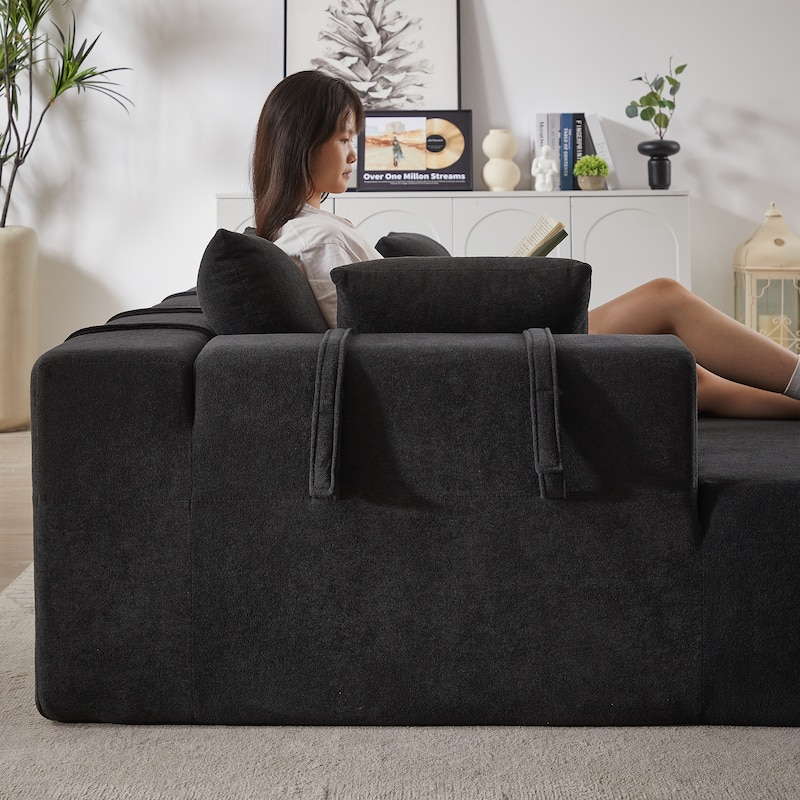 Roomfitters 108" Chenille Modular Sectional Sofa, L-Shaped 3-4 Seater with 6 Pillows, Right Chaise