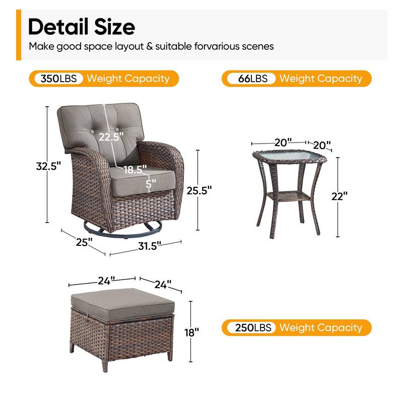 Pocassy Outdoor Swivel Chair Set Patio Funiture Chairs