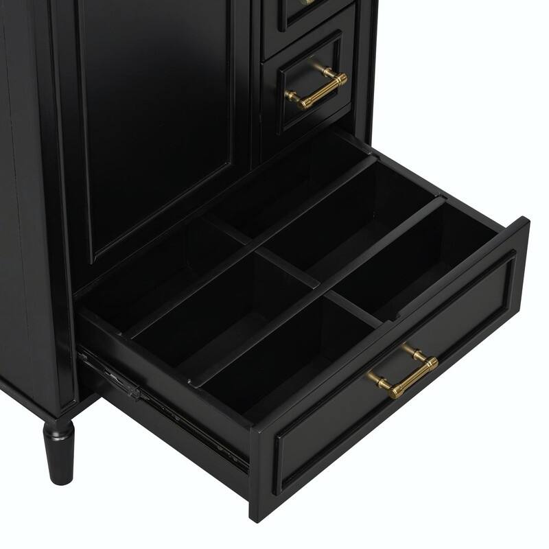 24" Modern Bathroom Vanity with Ceramic Sink, Soft-Close Door, 3 Drawers, Gold Handles & Door Rack