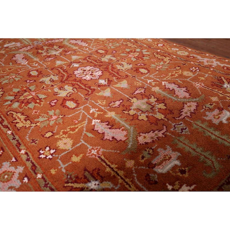 All-Over Orange Floral Oushak Indian Area Rug Handmade Wool Carpet - 4'11"x 5'11"