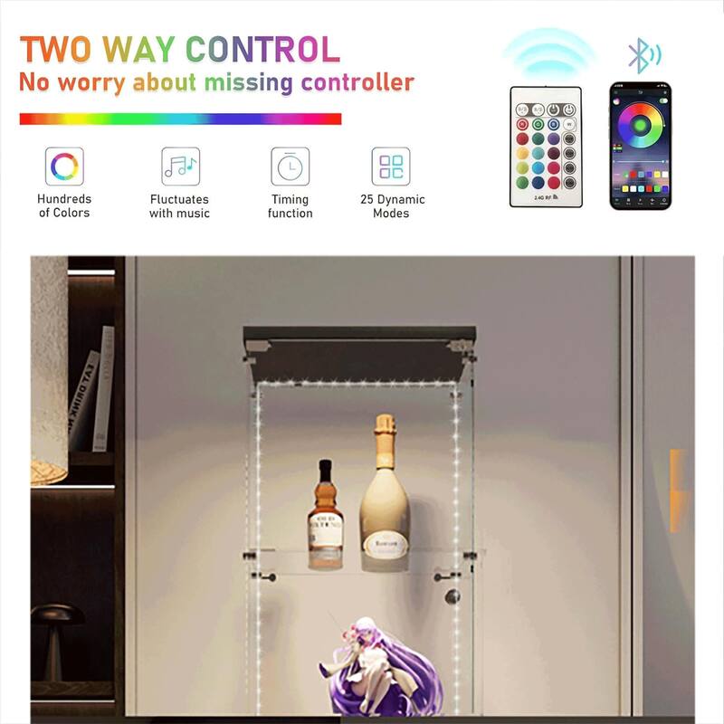 Tempered glass display cabinet, wine cabinet,storage cabinet, file cabinet, with Bluetooth LED light strip, lock on the door