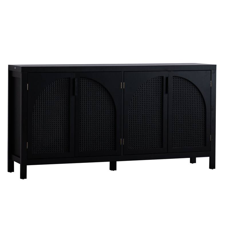 Modern Sideboard Buffet Cabinet with Faux Rattan Doors, Freestanding Wooden Storage Cabinet for Living Room, Entryway & Kitchen