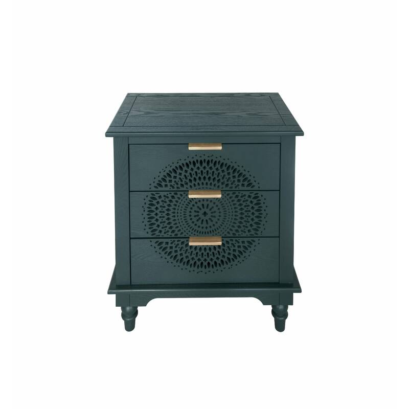 Hollow-Carved 3-Drawer Dresser with Metal Handles