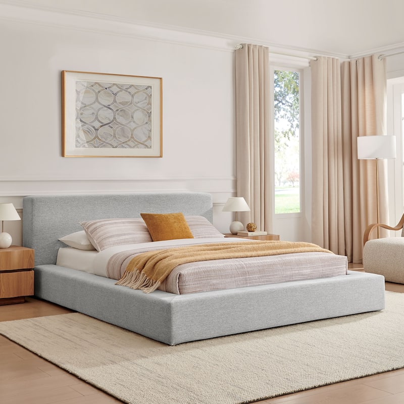 Luma Chenille Upholstered Platform Bed Frame - Light Gray Fabric - King