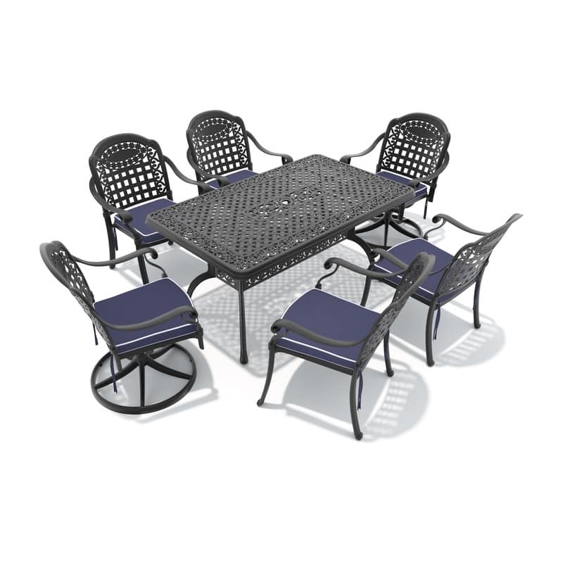 7-Piece Outdoor Dining Set with 1 Table and 6 Chairs, All-Weather Aluminum Outdoor Patio Sets