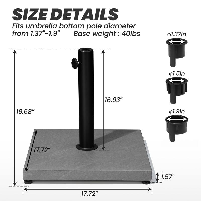 Umbrella Base Holder Square Weighted Stand for Outdoor Market Umbrella, Cement Concrete Steel