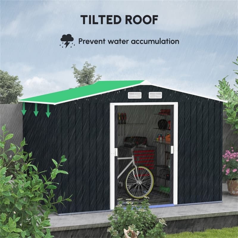 Large Galvanized Steel Garden Storage Shed with Sloped Roof and Ventilation Dark Gray 109 Inch - 109" L x 76.75" W x 75.5" H