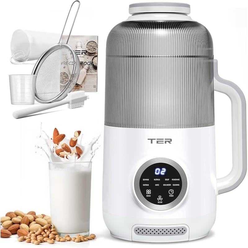 8-in-1 Nut Milk Maker, 40oz Blender Homemade Almond, Oat, Soy, Coconut milk, Juice & Soup, Electric Bean Milk Machine - White