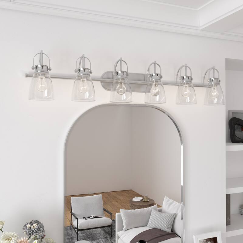 Acroma 6-light Modern Industrial Nickel Bathroom Vanity Lights