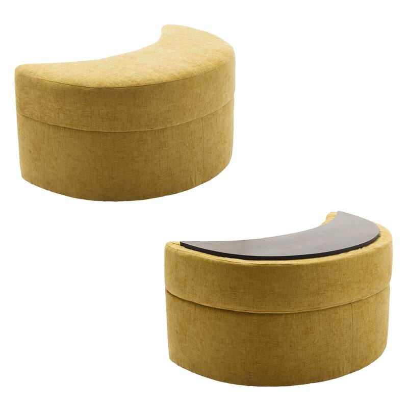Chenille Half Moon Storage Ottoman(Set of 2)