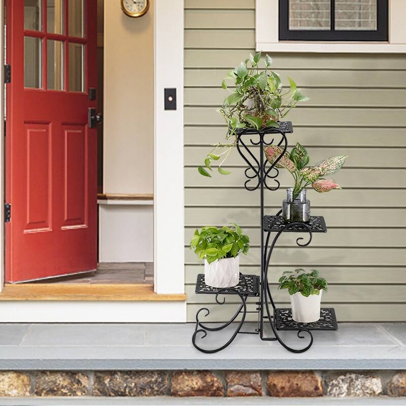 4 Potted Square Flower Metal Shelves Plant Pot Stand for Indoor Outdoor