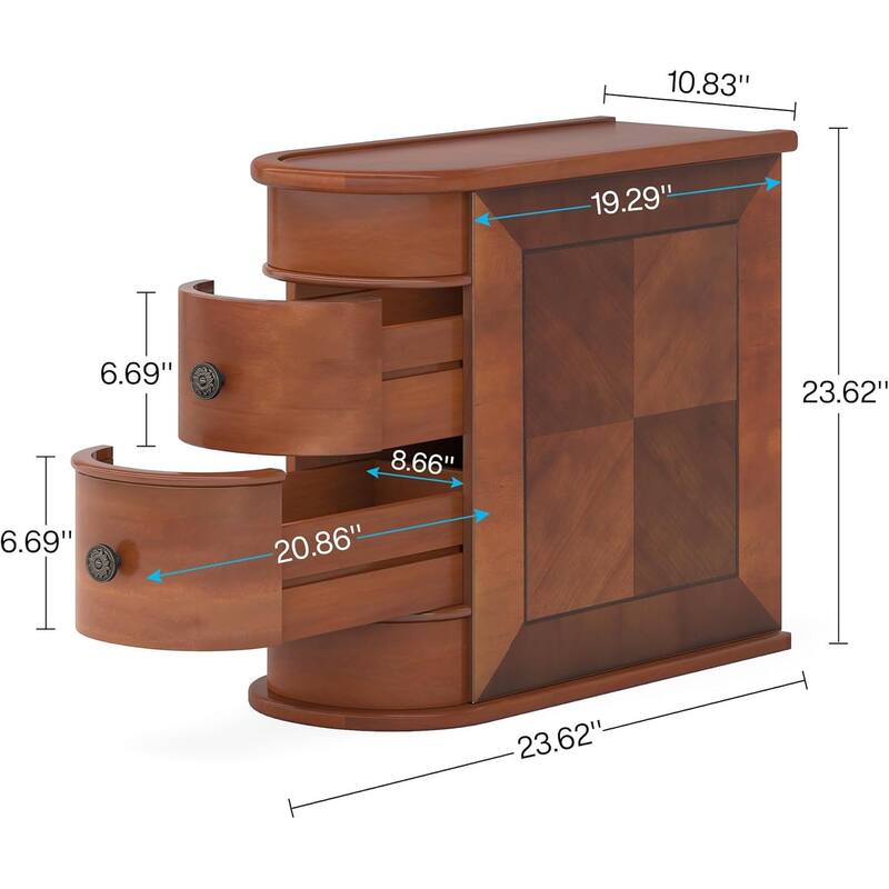 Sofa End Table, Wood Nightstand with 2 Drawers No Assembly Required