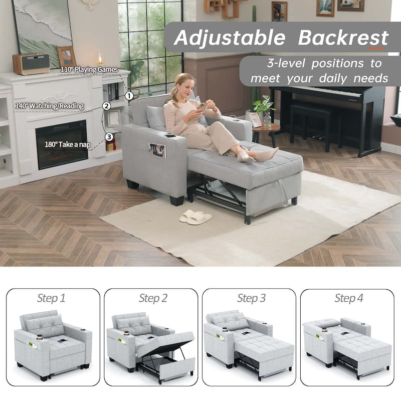 Futon Chair Bed Convertible Chair 3-in-1 Pull Out Sleeper Chair Beds for Living Room