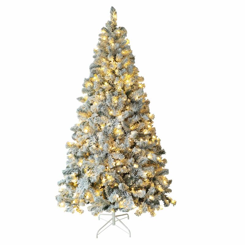 VEIKOUS 6.5FT/7.5FT Pre-lit Christmas Tree Snow Flocked/Artificial with Lights and Metal Stand