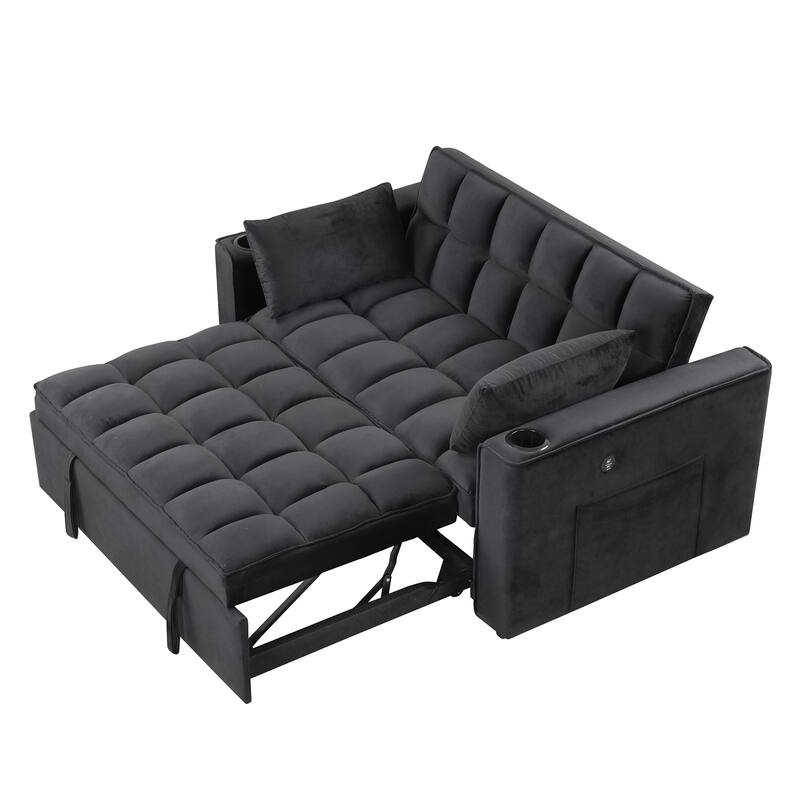 58" 4-1 Multi-functional Sofa Bed with Cup Holder and USB Port for Living Room or Apartments Milky White