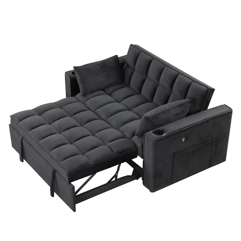 Modern Velvet Sofa Bed with USB Charging - Ideal for Guest Rooms