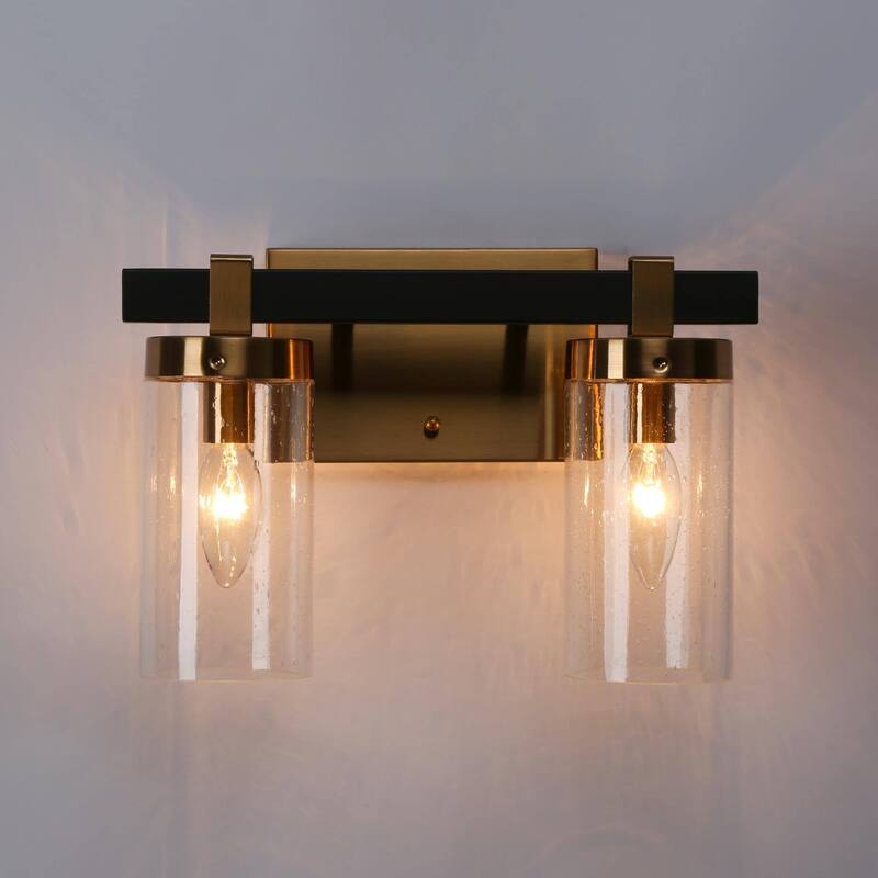 Modern Elegant 2/3-Light Black Gold Bathroom Vanity Light Dimmable Glass Wall Sconces