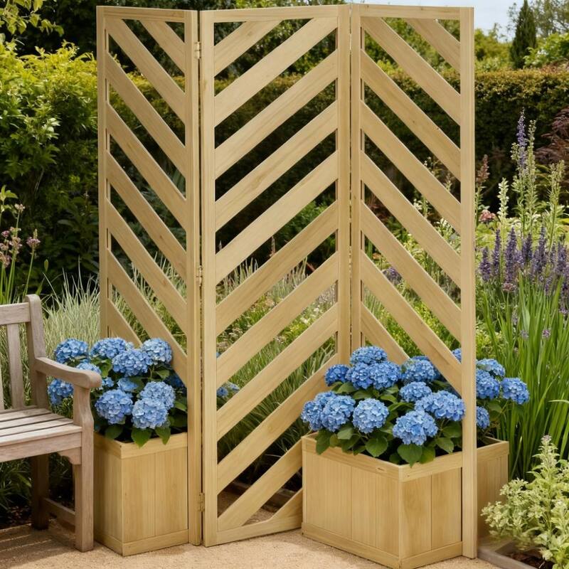 Decorative Garden Screen Built-In Planters for climbing vines grow