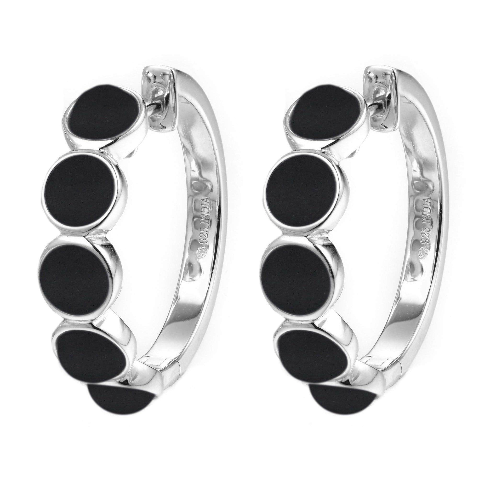 Pinctore 925 Sterling Silver Black Onyx Hoop Earrings