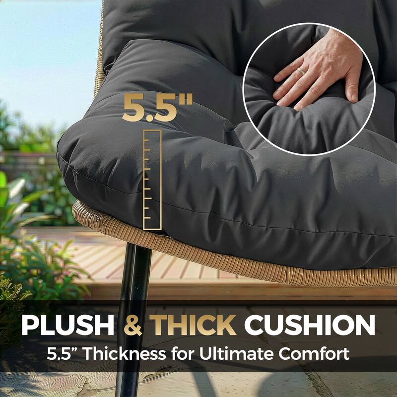 FINCATI 2-Person Outdoor/Indoor Wicker Lounge Egg Chair Loveseat, Oversized 51" Patio Club Chair with 5.5" Cushion