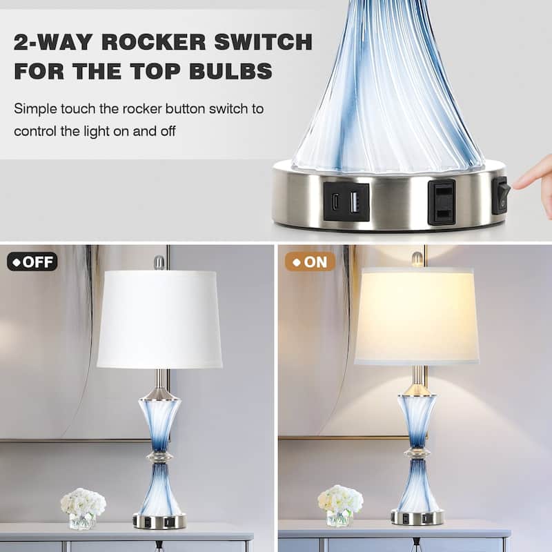 Blue Glass Spiral Table Lamps (Set of 2) - 12'' x 12'' x 28'' (L x W x H)