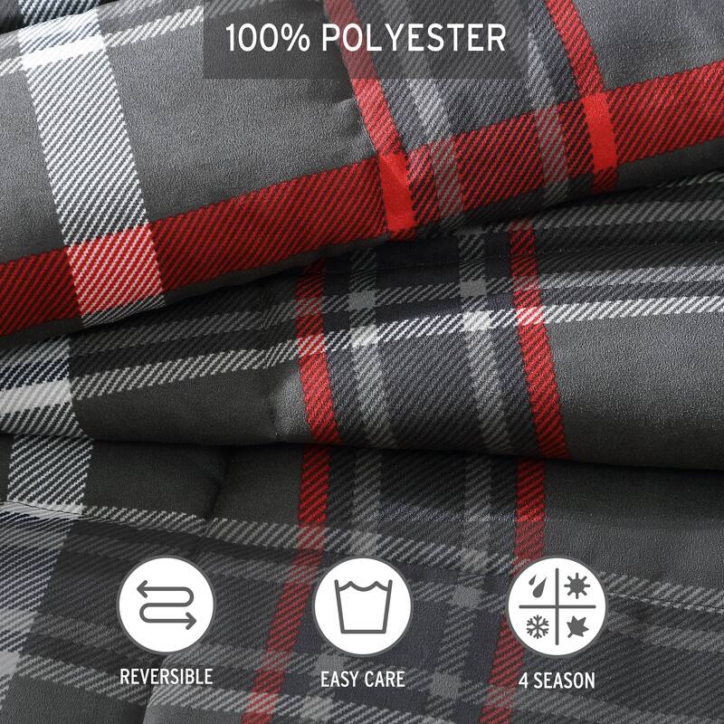 Eddie Bauer Willow Plaid Down Alt Grey Reversible Comforter Set