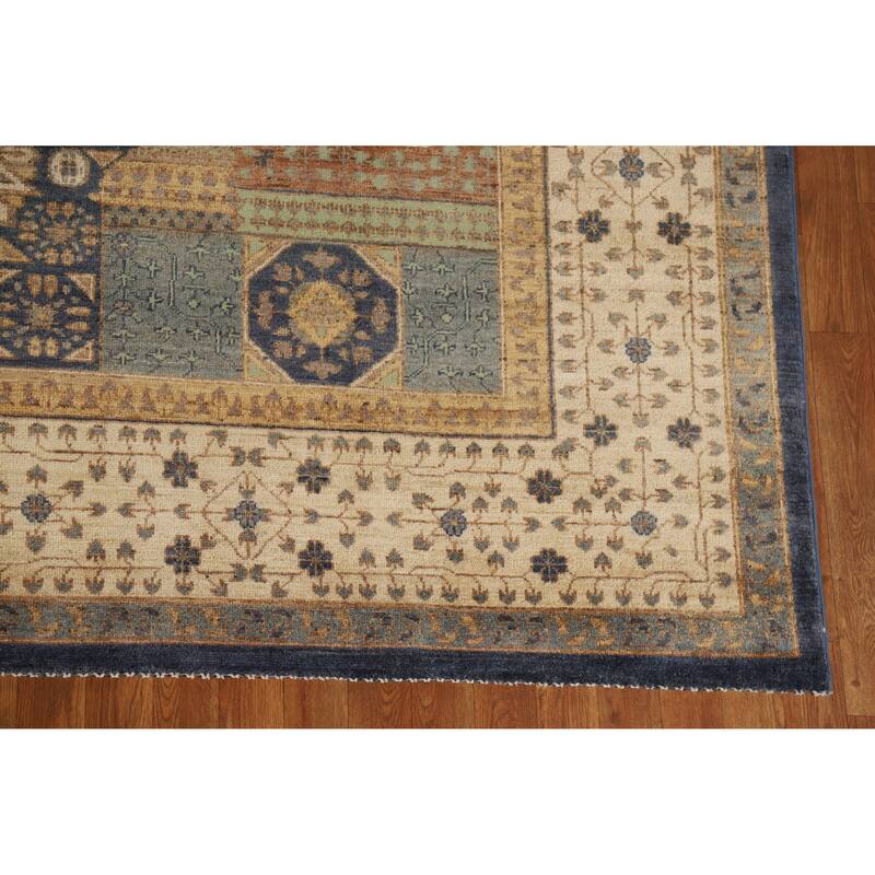 Hand Knotted Oriental 100% Wool Carpet Traditional Geometric Navy Blue & Blues Kazak Area Rug - 9' 10'' X 7' 11''