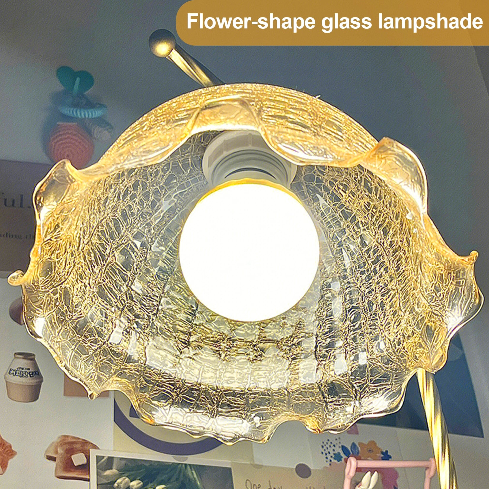 Vintage Flower Glass Table Lamp with Wooden Base USB Charging Port