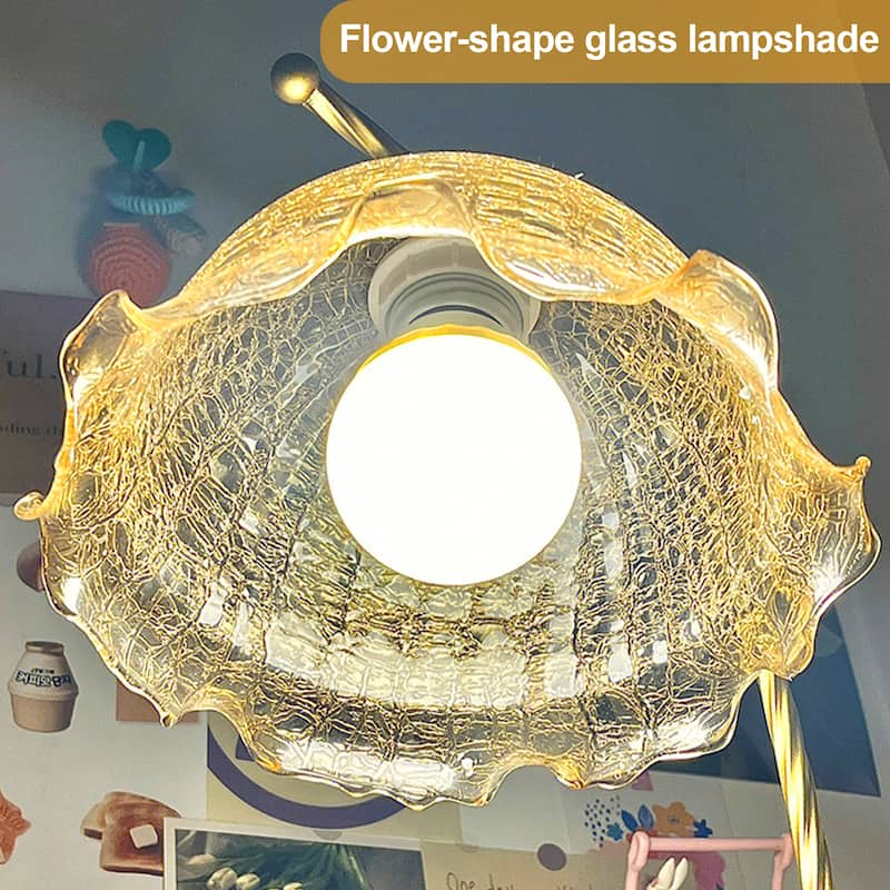 Vintage Flower Glass Table Lamp with Wooden Base USB Charging Port - 6.6x20.2 inch