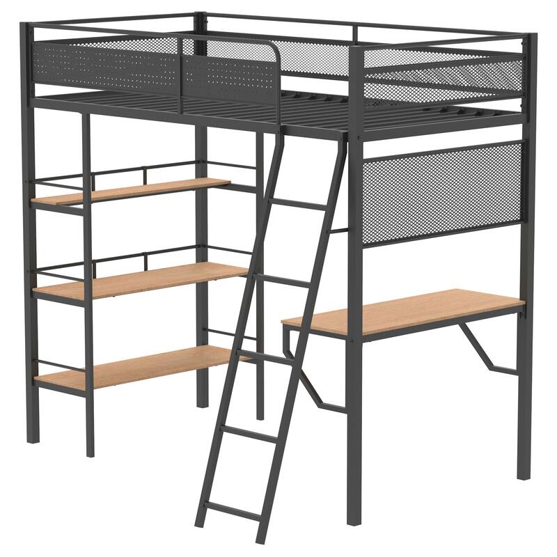 Campus 3-shelf Metal Twin Workstation Loft Bed