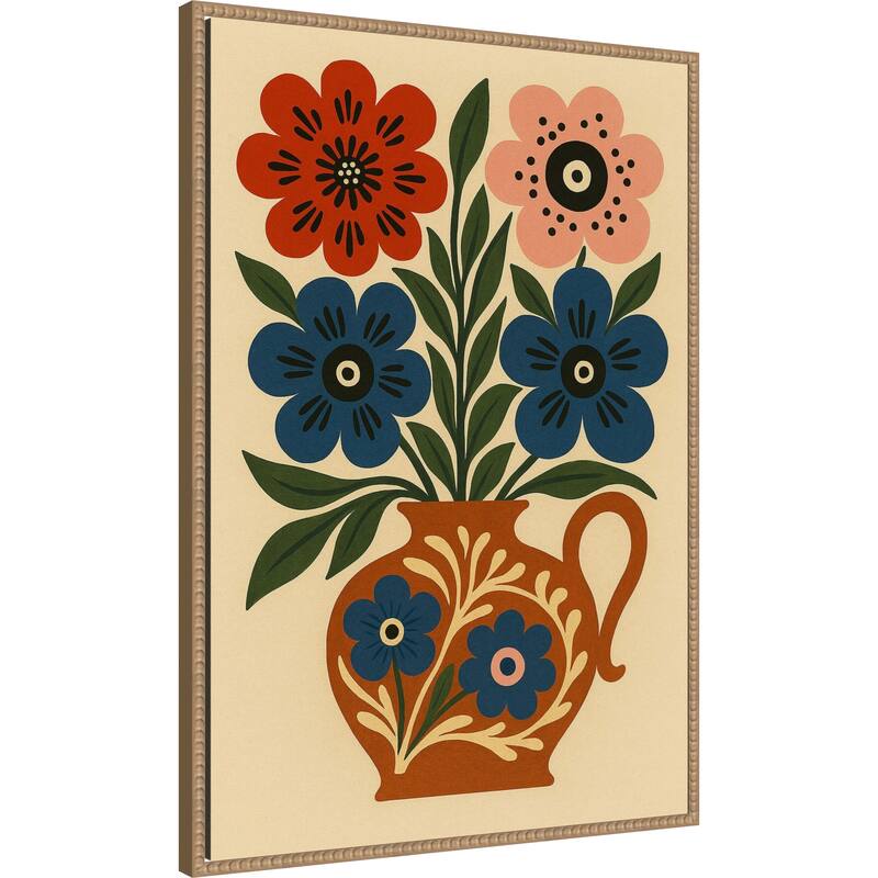 Big Boho Floral Vase by Marianne Bassil Framed Canvas Wall Art Print
