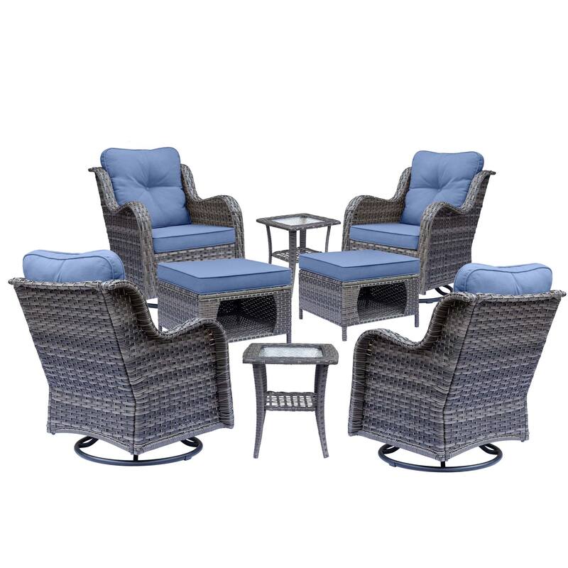 Gray Rattan Outdoor Patio Conversation Sets with Swivel Rocker Chairs