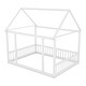 preview thumbnail 8 of 11, White Full Size Pine Wood Floor Bed with House Roof & Guardrails