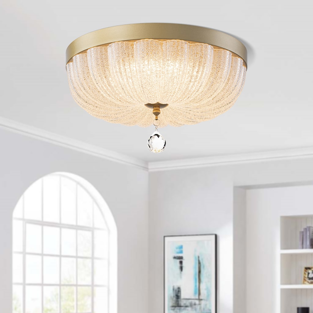 Starsky Modern Luxury Crystal Glass LED Flush Mount with Crystal Drop - Gold