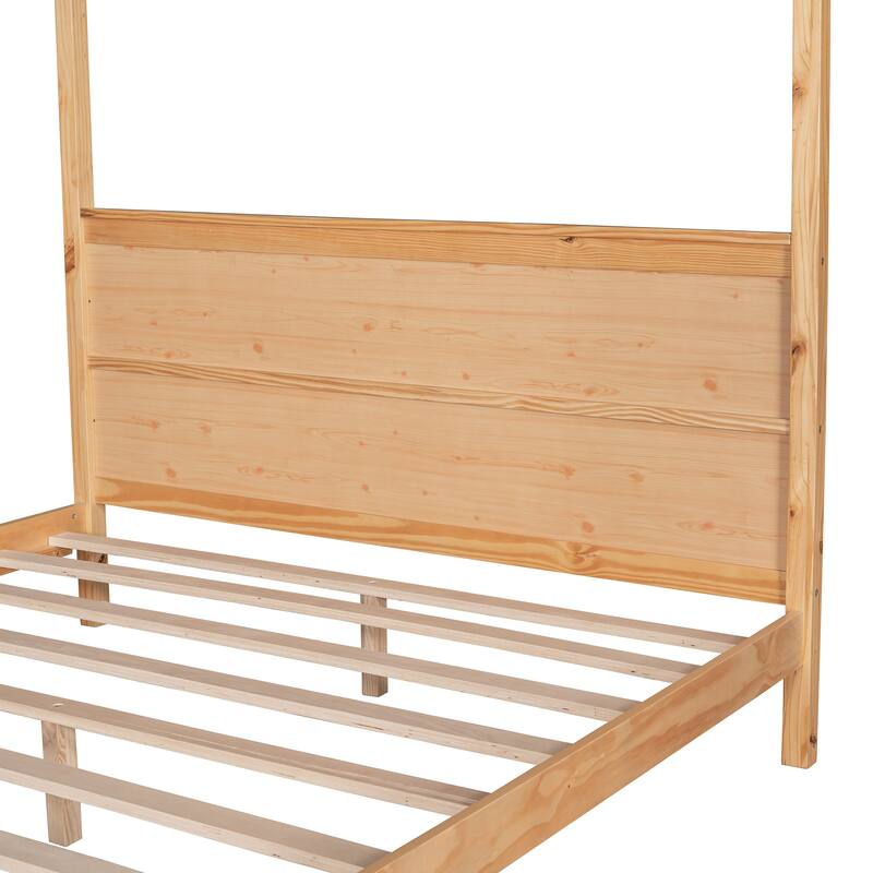 Queen Size Canopy Platform Bed with Headboard and Support Legs Bed