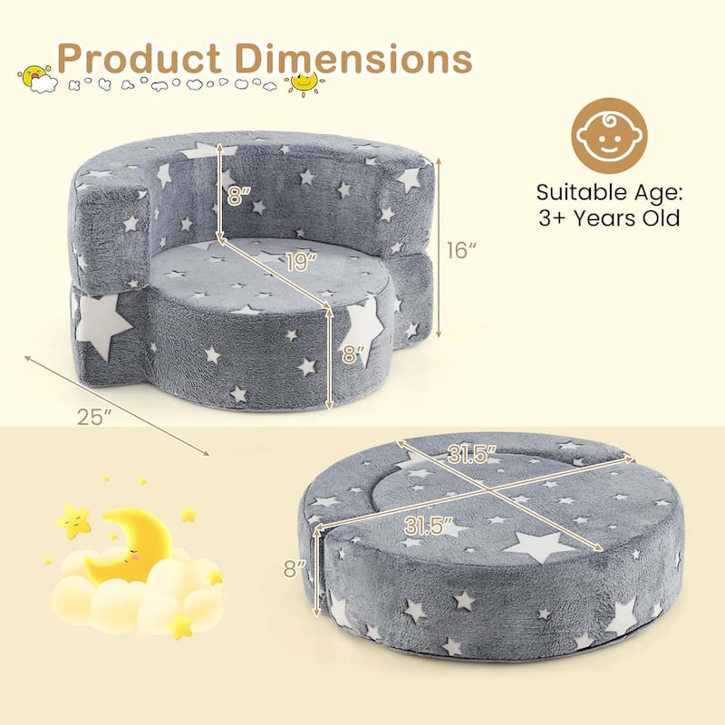 2 in 1 Convertible Kids Sofa Toddler Reading Chair Sofa Couch