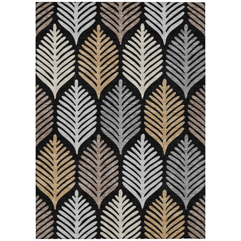 Machine Washable Indoor/ Outdoor Modern Fern Chantille Rug