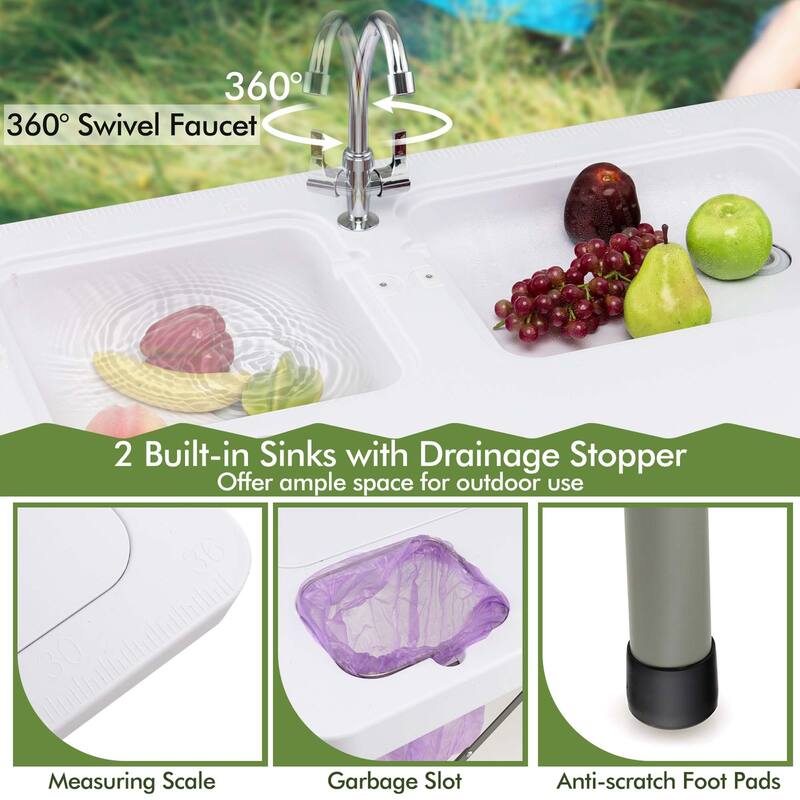 Costway Folding Fish Cleaning Table with 2 Built-in Sinks & - See Details