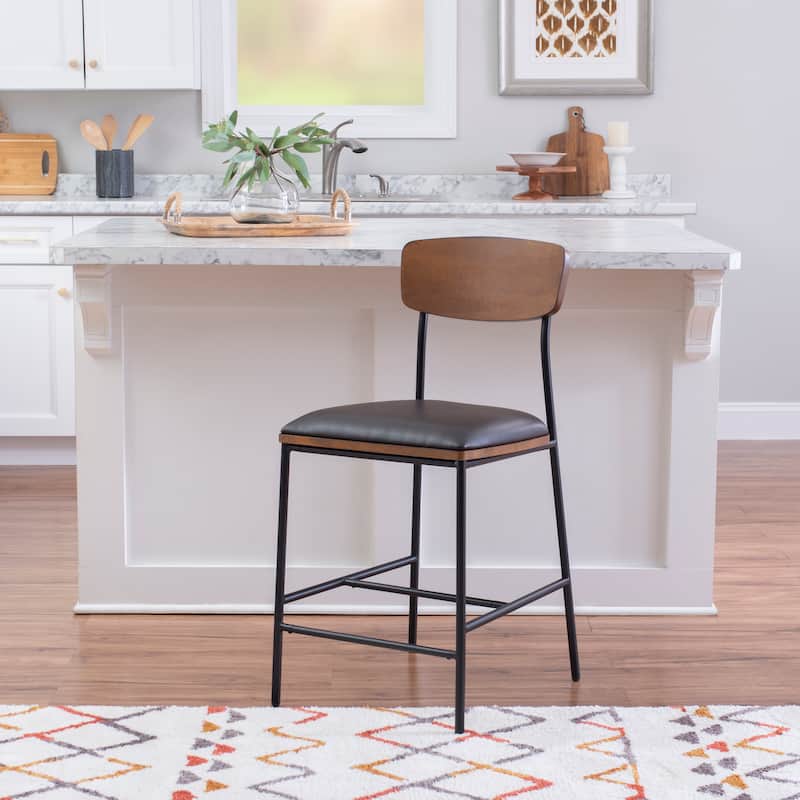 Lowrey Metal Faux Leather 25-Inch Counter Stool - Espresso