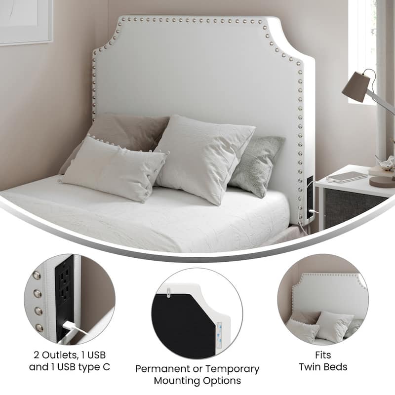 Contoured Headboard with 2 Power Outlets, 1 USB and 1 USB-C Port