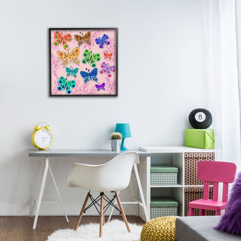 Stupell Bright Patterned Butterflies Framed Giclee Art Design By Kay Widdowson