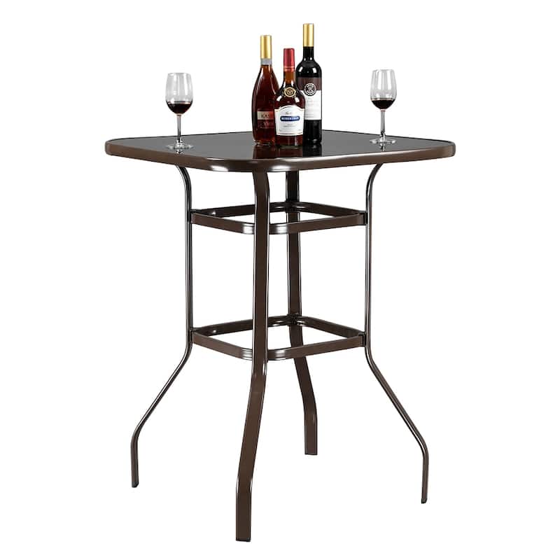 Wrought Iron Glass High Bar Table Patio Bar Table Brown - Brown