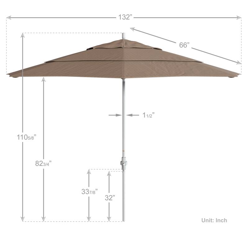 California Umbrella 11' Rd. Aluminum Market Umbrella, Crank Lift, Collar Tilt, Dbl Wind Vent, White Finish, Olefin Fabric
