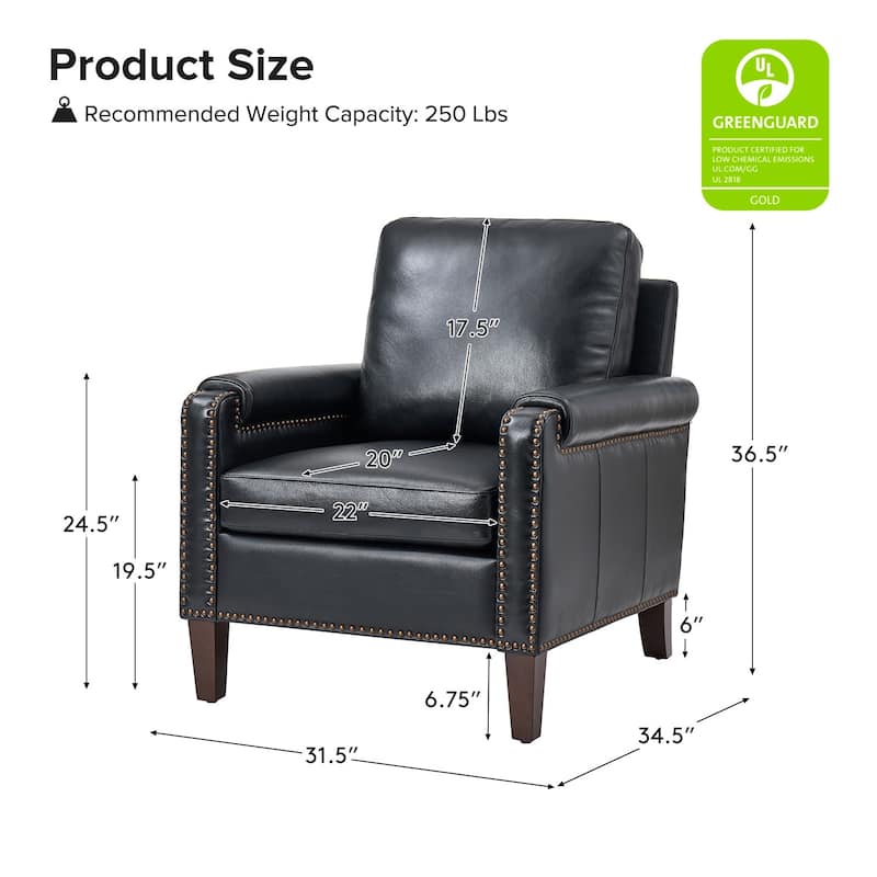 Kunz Transitional Genuine Leather Armchair with Removable Cushion and Nailhead Trims Set of 2 by HULALA HOME