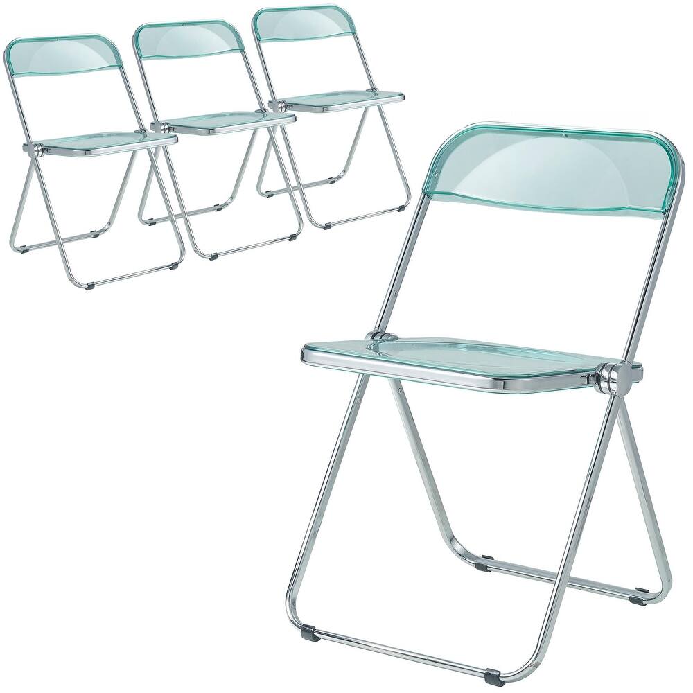 Lawrence Set of 4 Modern Clear Acrylic Transparent Folding Chair with Chrome Steel Frame for Condos and Apartments - 30"