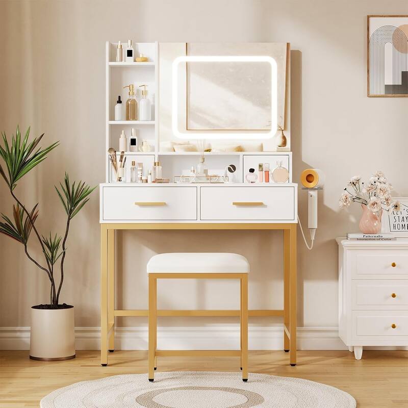 Makeup Vanity Desk with Mirror and Lights for Bedroom, Dressing Room