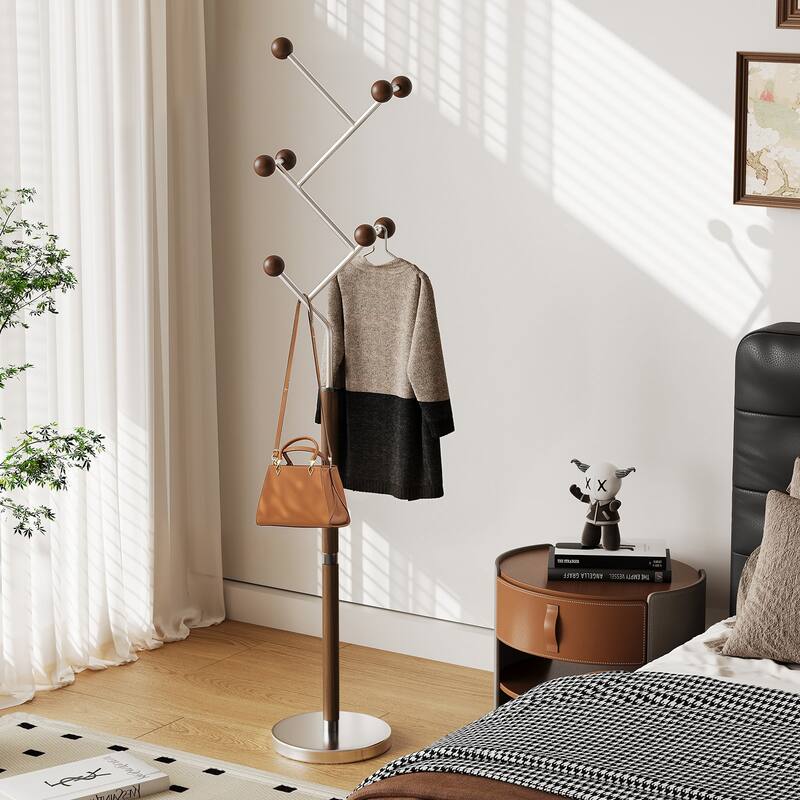 Coat Rack Freestanding, Metal Coat Tree with 8 or 9 Hooks and Heavy Duty Marble Base - 71.26”H x 14.96”W