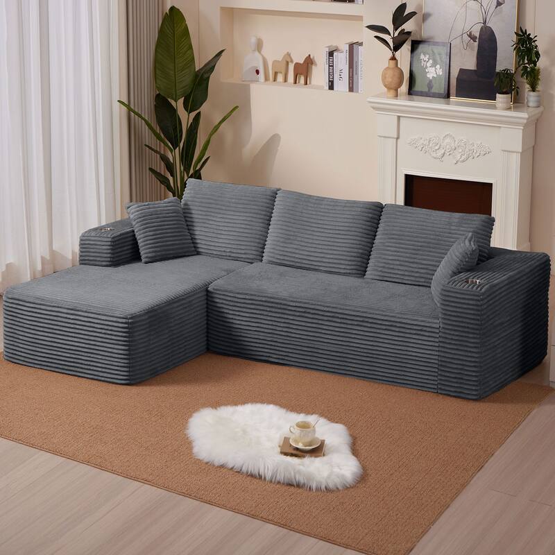 102.76" Corduroy Cloudy L Shaped Sofa with Chaise