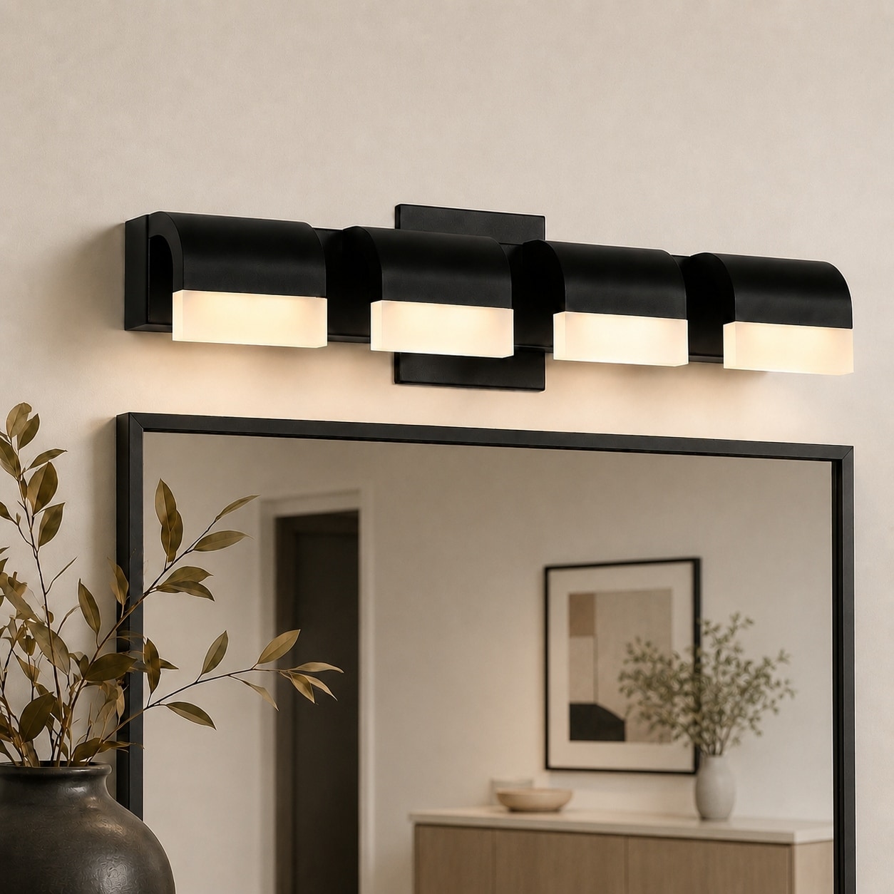 Modern Black Sconce 4-Light Integrated LED Bathroom Vanity Light with Curved Acrylic Shades - 20.5"