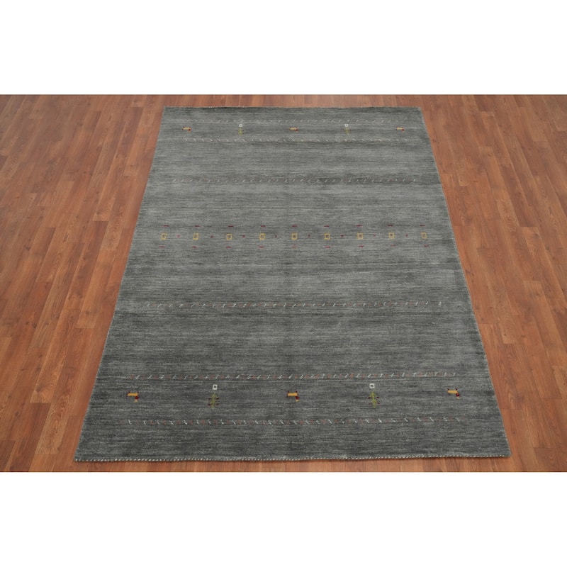 Hand Knotted Oriental 100% Wool Carpet Tribal Animal Pictorial Greys & Charcoal Gabbeh Area Rug - 7' 3'' X 5' 2''